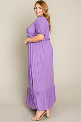 Lavender Solid Ruffle Plus Maxi Dress