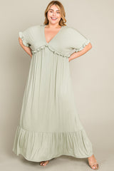 Light Olive Solid Ruffle Plus Maxi Dress