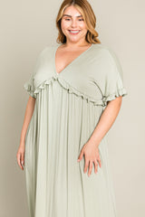 Light Olive Solid Ruffle Plus Maxi Dress