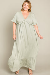 Light Olive Solid Ruffle Plus Maxi Dress