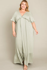 Light Olive Solid Ruffle Plus Maxi Dress