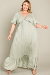 Light Olive Solid Ruffle Plus Maxi Dress