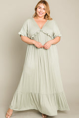 Light Olive Solid Ruffle Plus Maxi Dress