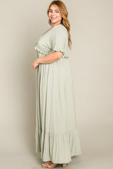 Light Olive Solid Ruffle Plus Maxi Dress