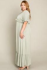 Light Olive Solid Ruffle Plus Maxi Dress