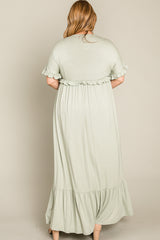 Light Olive Solid Ruffle Plus Maxi Dress