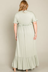 Light Olive Solid Ruffle Plus Maxi Dress