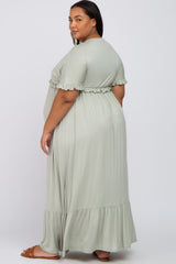 Light Olive Solid Ruffle Maternity Plus Maxi Dress