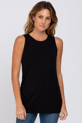 Black Sleeveless Ruched Maternity Top