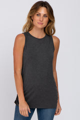 Charcoal Sleeveless Ruched Top