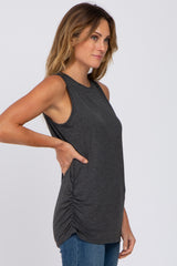 Charcoal Sleeveless Ruched Top