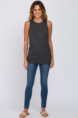 Charcoal Sleeveless Ruched Top