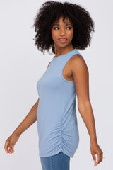 Blue Sleeveless Ruched Top