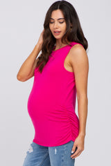 Fuchsia Sleeveless Ruched Maternity Top