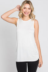 Ivory Sleeveless Ruched Top