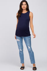 Navy Sleeveless Ruched Maternity Top