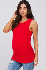 Red Sleeveless Ruched Maternity Top