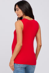 Red Sleeveless Ruched Maternity Top