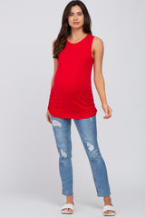 Red Sleeveless Ruched Maternity Top