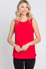 Red Sleeveless Ruched Maternity Top