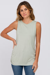 Light Green Sleeveless Ruched Maternity Top