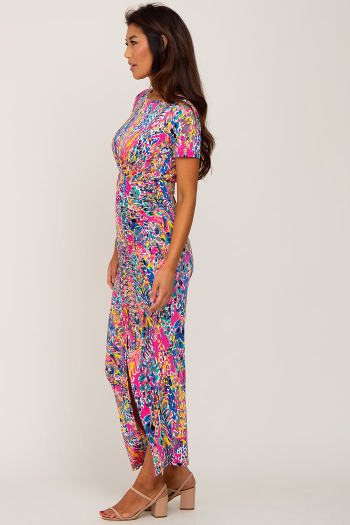 Fuchsia Multi-Color Floral Side Slit Maxi Dress