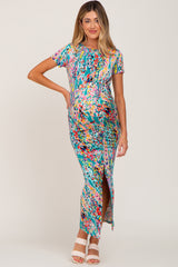 Jade Multi-Color Floral Side Slit Maternity Maxi Dress