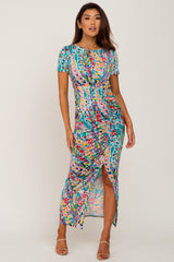 Jade Multi-Color Floral Side Slit Maternity Maxi Dress