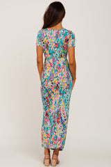 Jade Multi-Color Floral Side Slit Maxi Dress