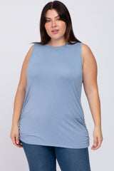 Light Blue Ruched Side Plus Maternity Tank