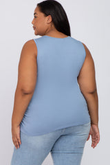 Light Blue Ruched Side Plus Maternity Tank