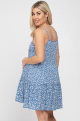 Blue Floral Tiered Maternity Mini Dress