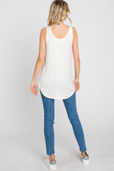 Cream Sleeveless Curved Hem Top