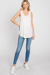 Cream Sleeveless Curved Hem Top