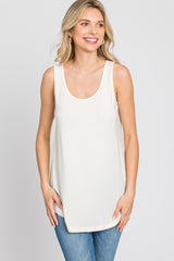 Cream Sleeveless Curved Hem Top