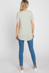 Sage V-Neck Short Sleeve Round Hem Top