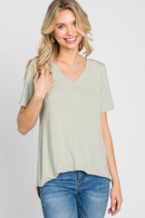 Sage V-Neck Short Sleeve Round Hem Top