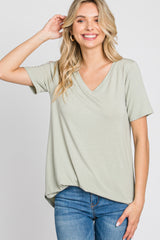 Sage V-Neck Maternity Short Sleeve Round Hem Top