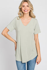 Sage V-Neck Short Sleeve Round Hem Top