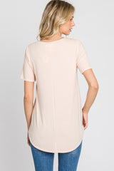 Peach V-Neck Short Sleeve Round Hem Top