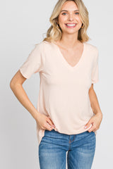 Peach V-Neck Short Sleeve Round Hem Top