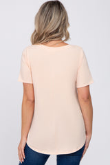 Peach V-Neck Maternity Short Sleeve Round Hem Top