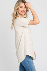 Taupe V-Neck Short Sleeve Round Hem Top