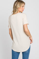 Taupe V-Neck Short Sleeve Round Hem Top