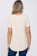 Taupe V-Neck Maternity Short Sleeve Round Hem Top