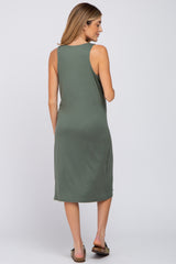 Olive Sleeveless Maternity Midi Dress