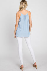 Light Blue Textured Front Tie Tank Top