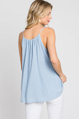 Light Blue Textured Front Tie Tank Top