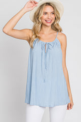 Light Blue Textured Front Tie Tank Top