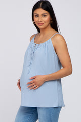 Light Blue Textured Front Tie Maternity Tank Top